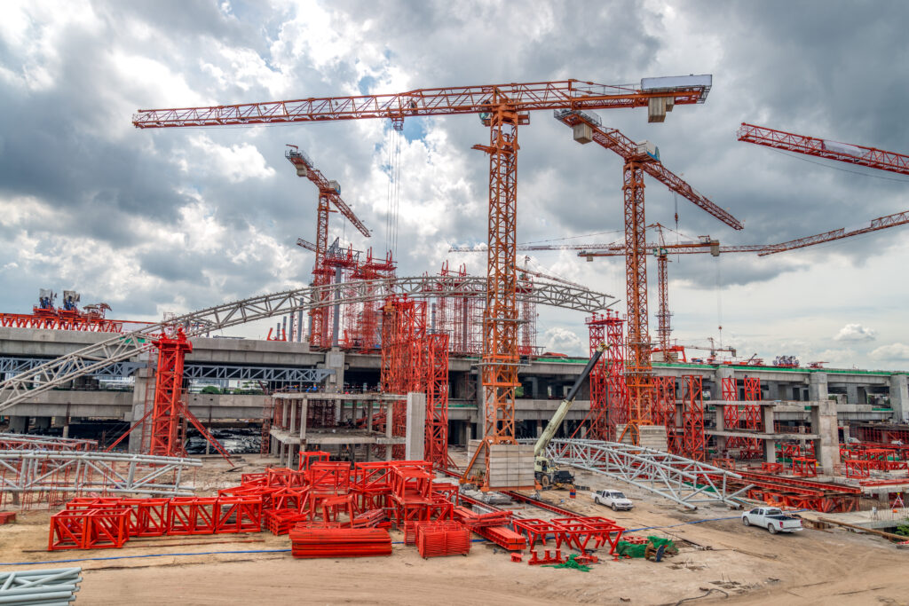 Industrial Cranes on Construction of Expressway Site in Asia